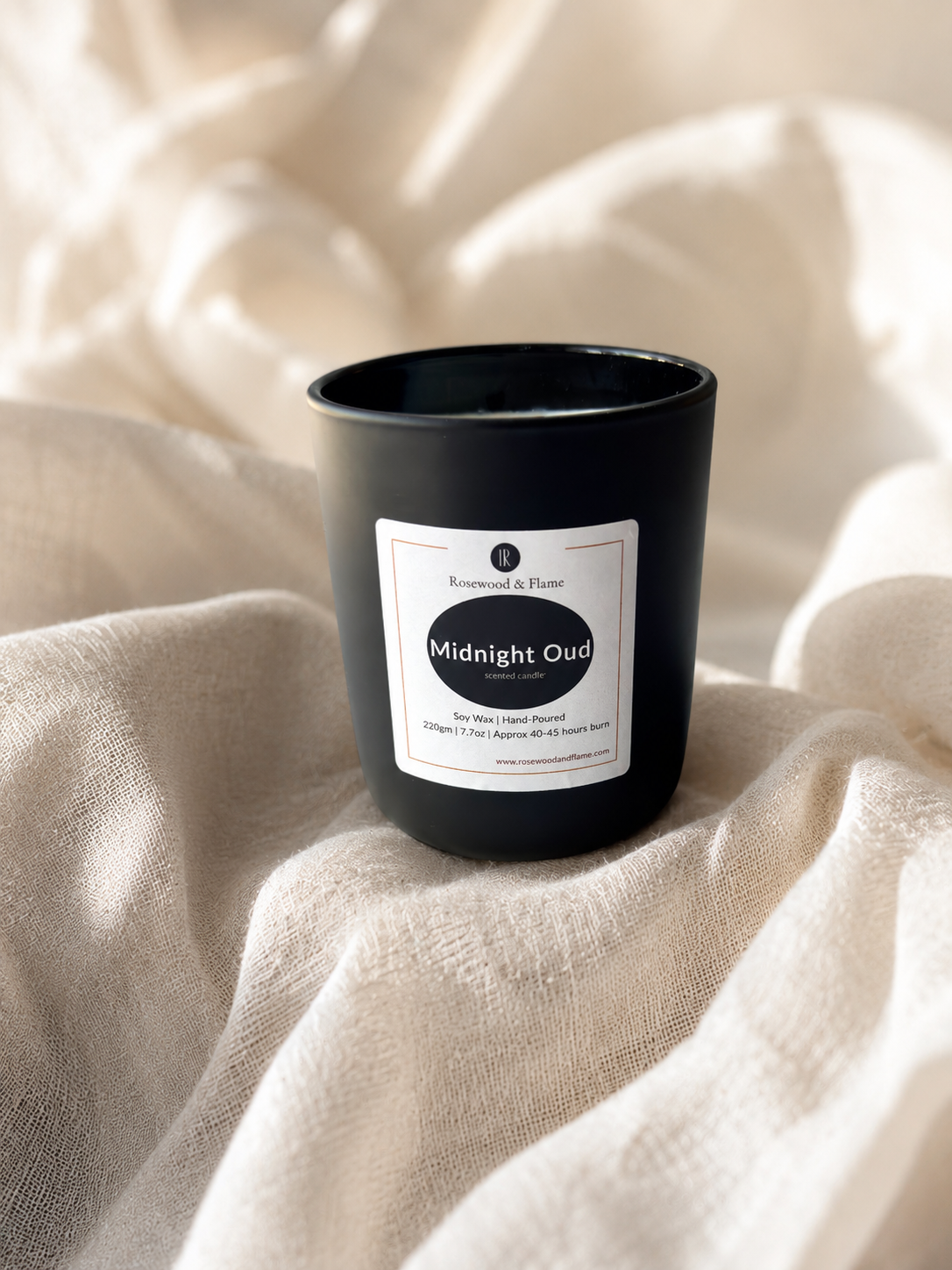 Midnight Oud -  Soy Wax Candle in Matte Black Glass Jar | 220g