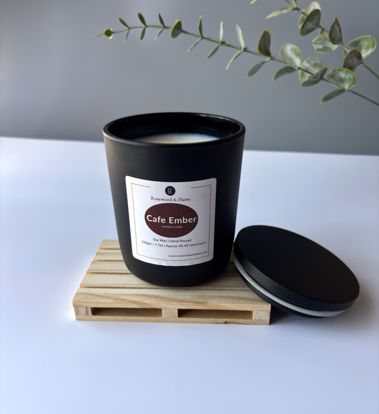 Cafe Ember -  Soy Wax Candle in Matte Black Glass Jar | 220g