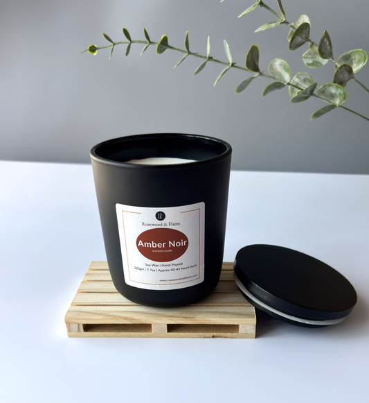 Amber Noir - Soy Wax Candle in Matte Black Glass Jar | 220g
