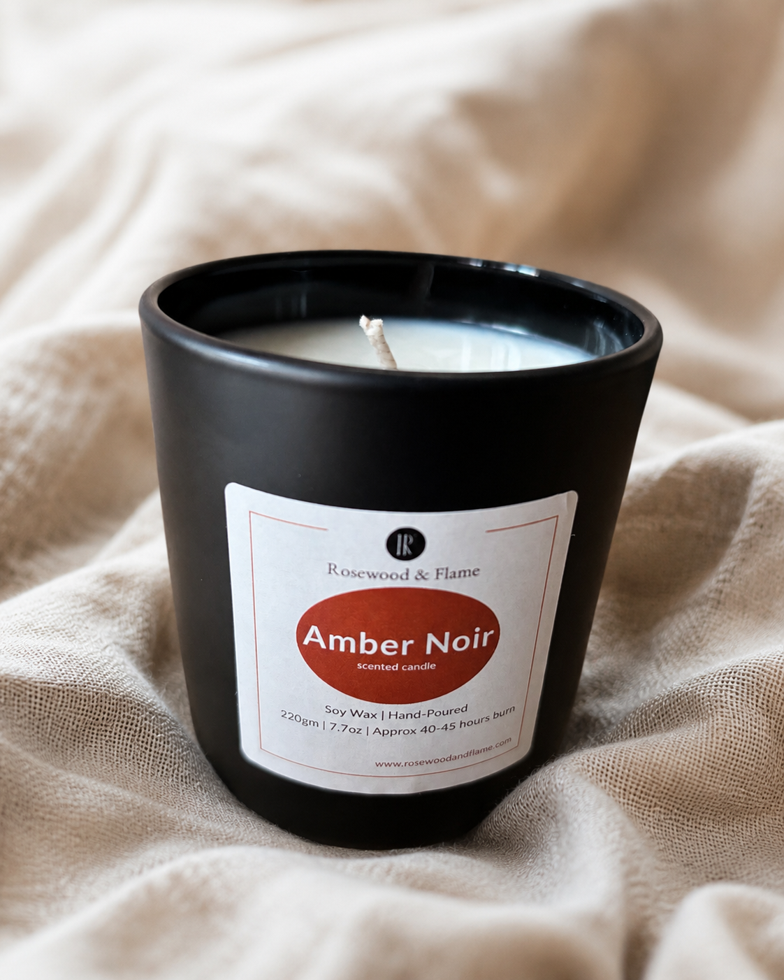Amber Noir - Soy Wax Candle in Matte Black Glass Jar | 220g