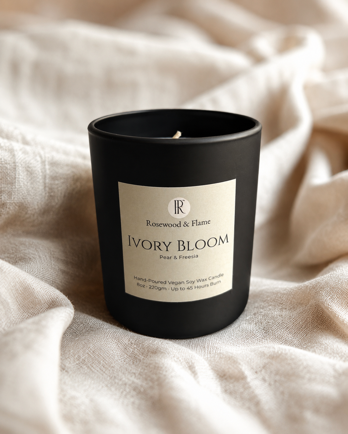 Ivory Bloom -  Soy Wax Candle in Matte Black Glass Jar | 220g