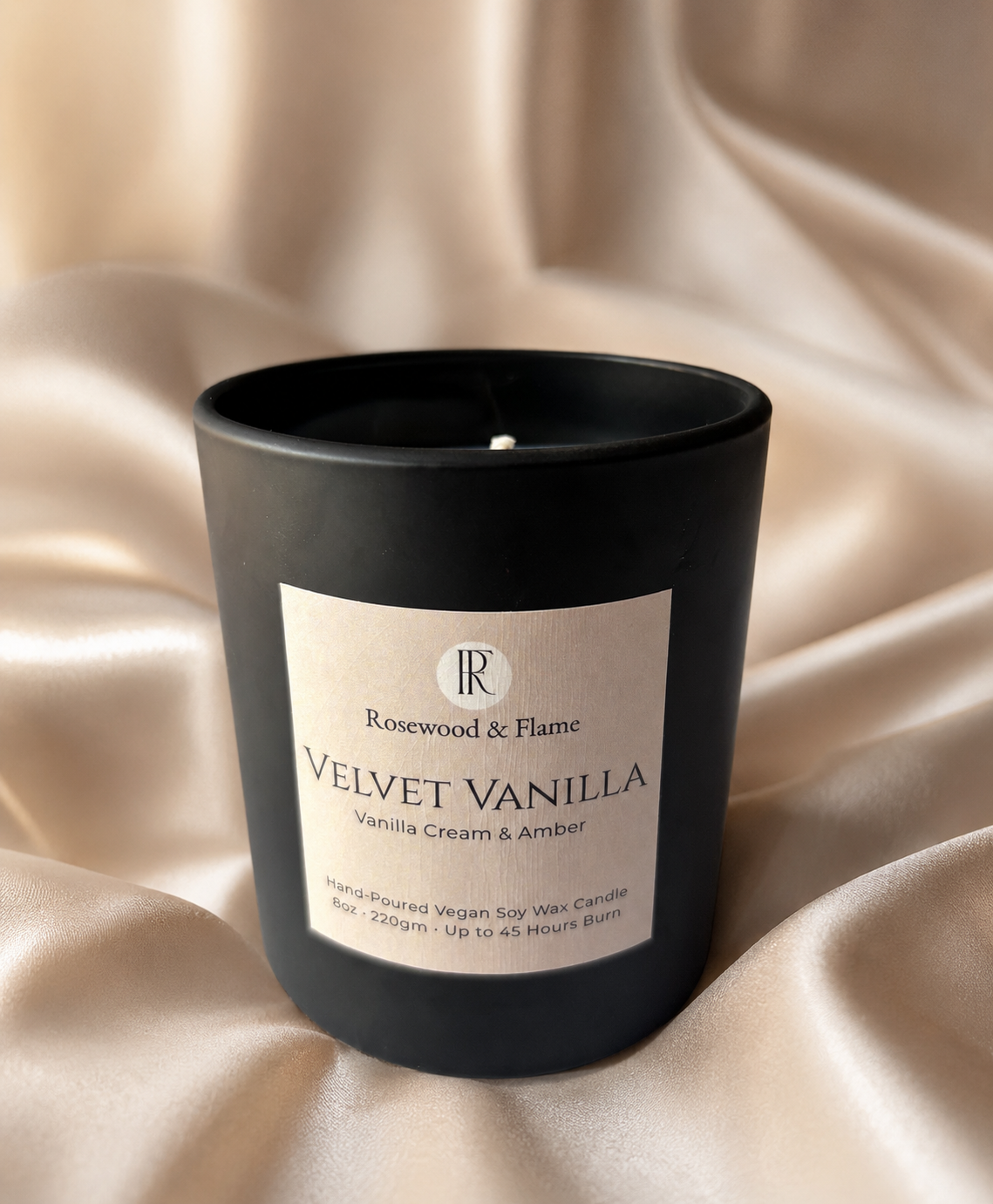 Velvet Vanilla - Soy Wax Candle in Matte Black Glass Jar | 220g